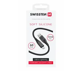 SWISSTEN SOFT SILICONE datový kabel USB-A - Lightning 1.5m černá / 60W / 3A / 1x USB-A(M) / 1x Lightning(M)
