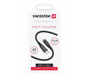 SWISSTEN SOFT SILICONE datový kabel USB-C 1.5m černá / 60W / 3A / 1x USB-C(M) / 1x USB-C(M)