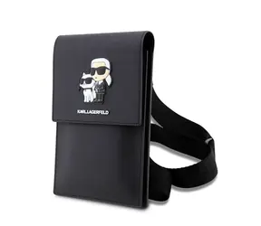 Karl Lagerfeld Saffiano Metal Logo NFT Wallet Phone Bag černá / taška přes rameno
