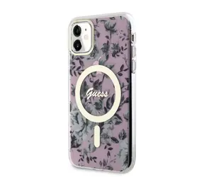 GUESS PC/TPU Flowers IML MagSafe Kompatibilní Zadní Kryt pro Apple iPhone 11 růžová