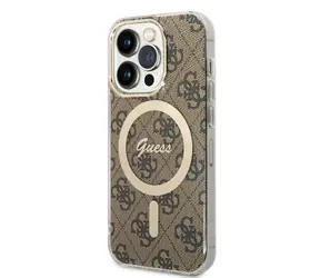 GUESS 4G IML MagSafe Zadní Kryt pro Apple iPhone 14 Pro Hnědá