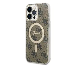 GUESS 4G IML MagSafe Zadní Kryt pro Apple iPhone 14 Pro Max hnědá