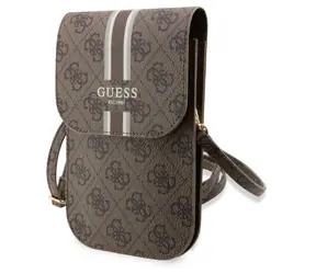GUESS PU 4G Printed Stripes Phone Bag hnědá