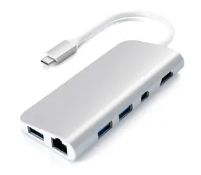 Satechi ST-TCMM8PAS USB Hub / USB-C & HDMI / USB-C / RJ45 / 3x USB 3.0 / SD & Micro SD / Mini DP