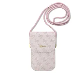 GUESS PU 4G Metal Logo Script Phone Bag růžová