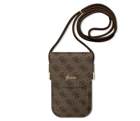 GUESS PU 4G Metal Logo Script Phone Bag hnědá