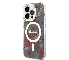 GUESS PC/TPU Flowers IML MagSafe Kompatibilní Zadní Kryt pro Apple iPhone 14 Pro Max Kaki