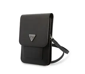 GUESS PU Saffiano Triangle Logo Phone Bag černá