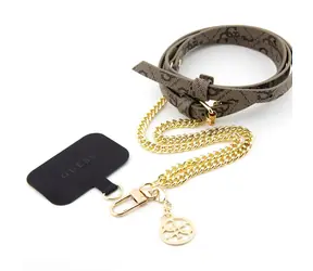 GUESS Crossbody Popruh PU 4G Chain with Charm zlato-hnědá
