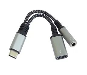 PremiumCord Redukce USB-C(M) na 3.5mm jack(F) s DAC chipem + USB-C(F) pro nabíjení 13cm