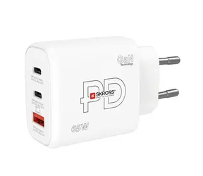 SKROSS Rychlonabijecí adaptér GaN EU bílá / 1x USB-A  / 2x USB-C / 65W