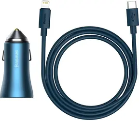 Baseus TZCCJD-03 Golden Contactor Pro nabiječka do auta modrá / 1x USB-A / 1x USB-C / Kabel USB-C (M) - Lightning (M) 