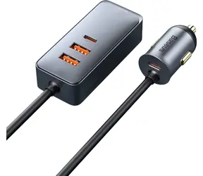 Baseus CCBT-A0G Share Together nabiječka do auta s prodlužovacím kabelem šedá / 2x USB-A / 2x USB-C / 120W
