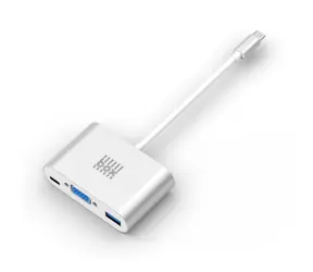 BOX Products Adaptér USB-C (M) - VGA (F) &USB-C (F) & USB-A (F)  0.12 m stříbrná