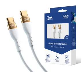 3mk Hyper Silicone datový kabel USB-C - USB-C  2m bílá / 100 W / 5A 