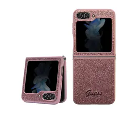 Guess PC/TPU Glitter Flakes Metal Logo Zadní Kryt pro Samsung Galaxy Z Flip 5 růžová