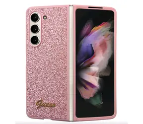Guess PC/TPU Glitter Flakes Metal Logo Zadní Kryt pro Samsung Galaxy Z Fold 5 růžová