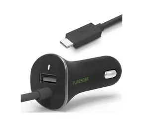 PureGear Nabiječka do auta s integrovaným USB-C kabelem černá / 1x USB-A / 24W 