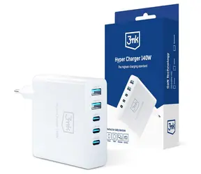 3mk Hyper Charger 140 W bílá / cestovní nabíječka / GaN 3x USB-C - 2x USB