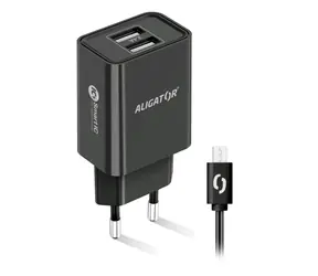 Aligator Chytrá síťová nabíječka 2.4A microUSB černá / 2xUSB / smart IC / microUSB kabel / doprodej