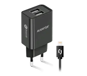Aligator Chytrá síťová nabíječka 2.4A Lightning (CHA0044) černá / 2xUSB / smart IC / Lightning kabel / doprodej