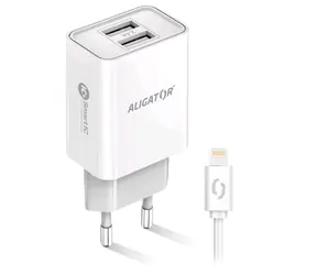Aligator Chytrá síťová nabíječka 2.4A Lightning (CHA0045) bílá / 2xUSB / smart IC / Lightning kabel