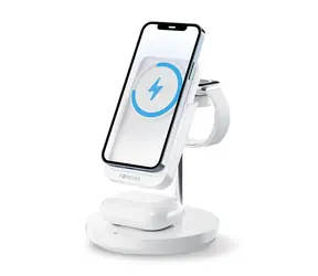 Forever Macs-100 Bezdrátová nabíjecí stanice s power bankou 5v1 bílá / 5000 mAh / 20W