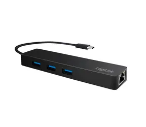 LogiLink UA0313 černá / USB-C Hub / 3x USB-A / 1x USB-C / RJ45