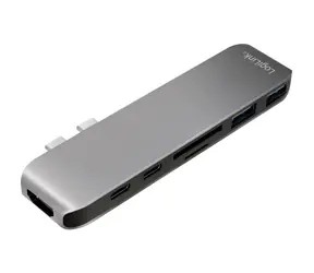 LogiLink UA0302 stříbrná / USB Hub / 2x USB-C / 2x USB-A / HDMI / čtečka SD / USB-C vstup