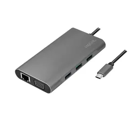 LogiLink UA0383 stříbrná / USB dokovací stanice / 3x USB-A 3.2 / 1x USB-C 3.2 / HDMI / VGA / RJ45 / 3.5mm / čtečka SD