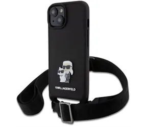 Karl Lagerfeld Saffiano Crossbody Metal Karl and Choupette Zadní Kryt pro Apple iPhone 15 Black / doprodej