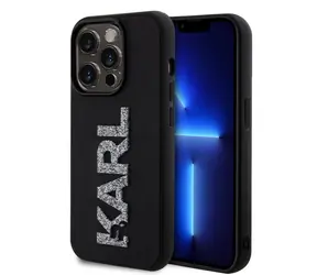 Karl Lagerfeld 3D Rubber Glitter Logo Karl Zadní Kryt pro Apple iPhone 15 Pro Max černá