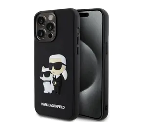 Karl Lagerfeld 3D Rubber Karl and Choupette Zadní Kryt pro Apple iPhone 15 Pro Max černá