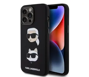 Karl Lagerfeld Liquid Silicone Karl and Choupette Heads Zadní Kryt pro Apple iPhone 15 Pro Max černá