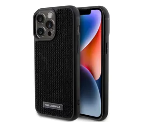 Karl Lagerfeld Rhinestone Plate Metal Logo Zadní Kryt pro Apple iPhone 15 Pro Max černá