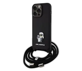 Karl Lagerfeld Saffiano Nylon Crossbody Metal Karl and Choupette Zadní Kryt pro Apple iPhone 15 Pro Max černá