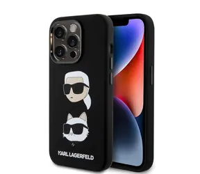 Karl Lagerfeld Liquid Silicone Karl and Choupette Heads Zadní Kryt pro Apple iPhone 15 Pro černá