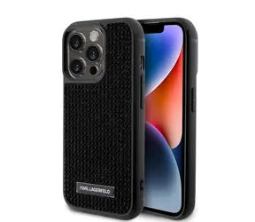 Karl Lagerfeld Rhinestone Plate Metal Logo Zadní Kryt pro Apple iPhone 15 Pro černá