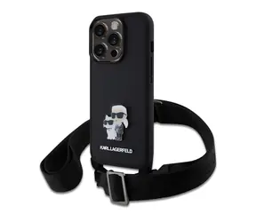 Karl Lagerfeld Saffiano Crossbody Metal Karl and Choupette Zadní Kryt pro Apple iPhone 15 Pro černá