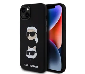 Karl Lagerfeld Liquid Silicone Karl and Choupette Heads Zadní Kryt pro Apple iPhone 15 Plus černá