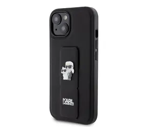 Karl Lagerfeld Saffiano Grip Stand Metal Logo Zadní Kryt pro Apple iPhone 15 černá