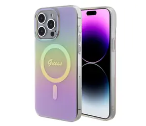 GUESS IML Iridescent Script MagSafe Zadní Kryt pro Apple iPhone 15 Pro Max růžová