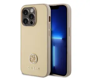 GUESS PU 4G Strass Metal Logo Zadní Kryt pro Apple iPhone 15 Pro Max zlatá