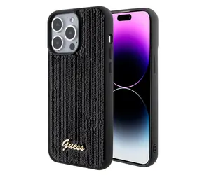 GUESS Sequin Script Logo Zadní Kryt pro Apple iPhone 15 Pro Max černá