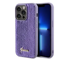 GUESS Sequin Script Logo Zadní Kryt pro Apple iPhone 15 Pro Max fialová