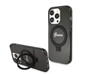 GUESS IML Ring Stand Glitter MagSafe Zadní Kryt pro Apple iPhone 15 Pro černá