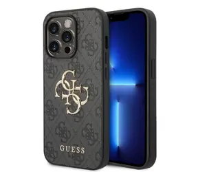 GUESS PU 4G Metal Logo Zadní Kryt pro Apple iPhone 15 Pro šedá