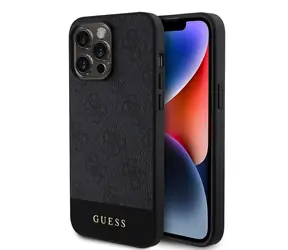 GUESS PU 4G Stripe MagSafe Zadní Kryt pro Apple iPhone 15 Pro černá