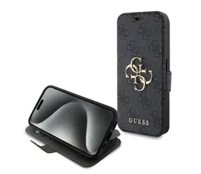 GUESS PU Leather 4G Metal Logo Book Pouzdro pro Apple iPhone 15 Pro šedá