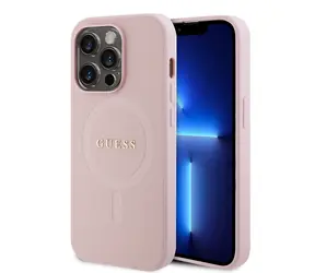 GUESS PU Saffiano MagSafe Zadní Kryt pro Apple iPhone 15 Pro růžová